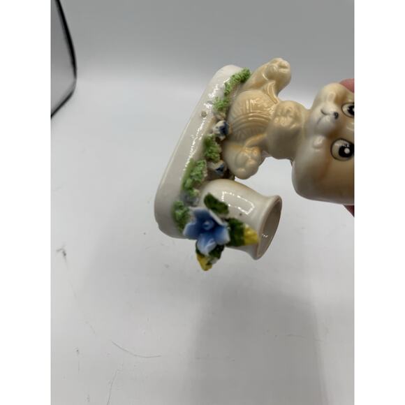 Vintage Bear with Flowers and Pot-Porcelain Toothpick Holder 1950'S - Picture 9 of 10